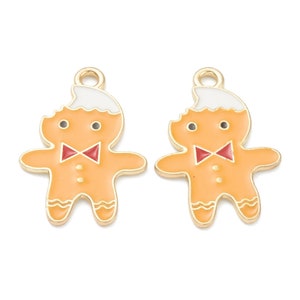 Gold Enamel Bitten Gingerbread Man Charm | Christmas Charms | 5 Charms | 10 Charms | 20 Charms