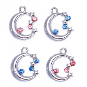 Silver Crescent Moon with Rhinestones Charm | Celestial Charms | Bulk Charms | Set of 5 Charms | Set of 10 Charms | Set of 20 Charms