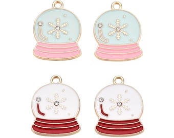 Gold Enamel Snowflake Snow Globe Charm | Christmas Charms | Holiday Charms