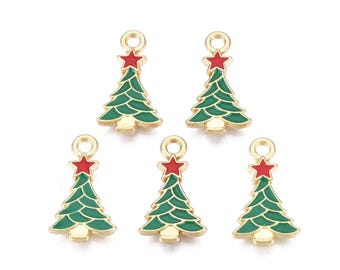 Gold Enamel Christmas Tree with Star Charm | Christmas Charms | Holiday Charms