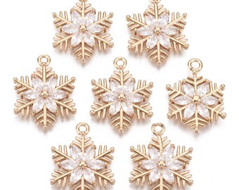 Long-Lasting Gold-Plated Cubic Zirconia Snowflake Charm | Christmas Charms | Winter Charms