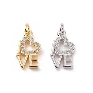 Cubic Zirconia Love Charm | Valentine&#39;s Day Charms | Love Charm | Word Charm | 1 Charm | 3 Charms | 5 Charms