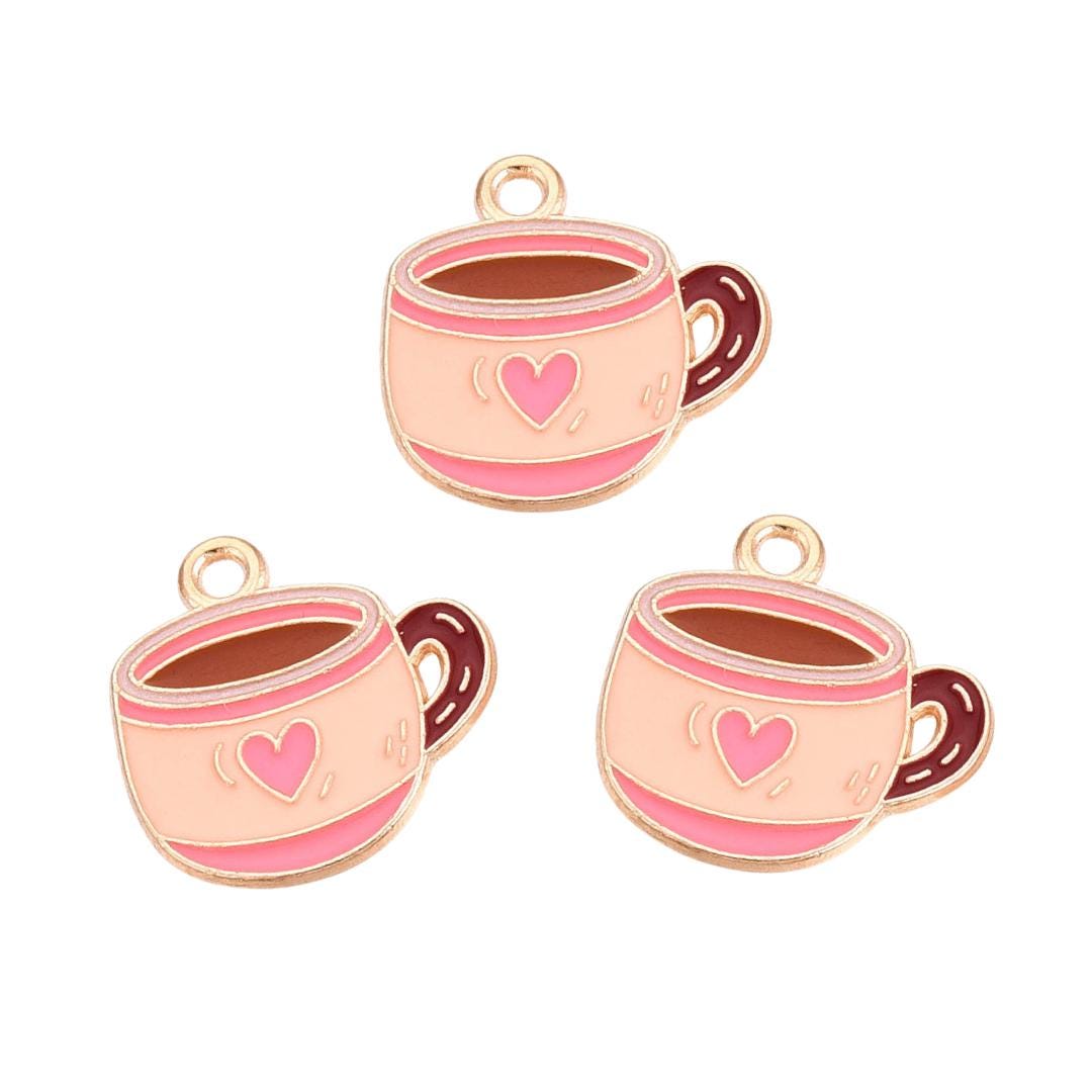 Gold Enamel Heart Coffee Mug Charm | Valentine's Day Charms | Heart ...