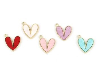 10 PCs Gold Acrylic Heart Charm | Valentine's Day Charm | Heart Charms