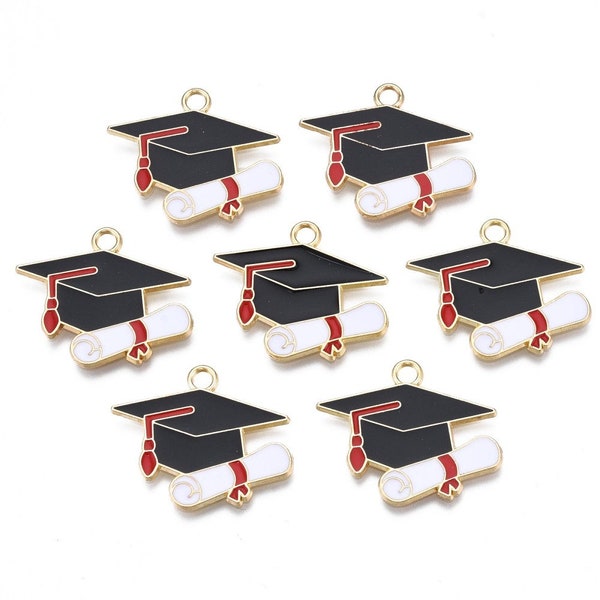 Enamel Graduation Cap and Diploma Charm | Graduation Charms | Bulk Charms | Set of 5 Charms | Set of 10 Charms | Set of 20 Charms