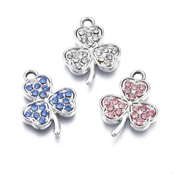 Rhinestone Clover Charm | St. Patrick's Day Charms | Bulk Charms | Set of 5 Charms | Set of 10 Charms | Set of 20 Charms