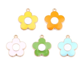20 PCs Gold-Plated Enamel Flower Charm | Spring Charms | Floral Charms