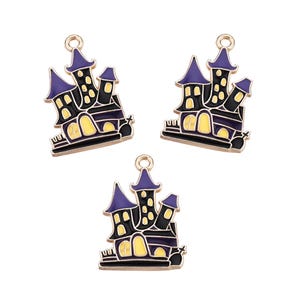 Gold Enamel Haunted House Charm | Halloween Charms | 5 Charms | 10 Charms | 20 Charms