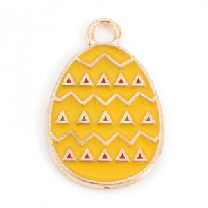 Gold Enamel Easter Egg Charm | Easter Charms | Holiday Charms Yellow Stripe Egg