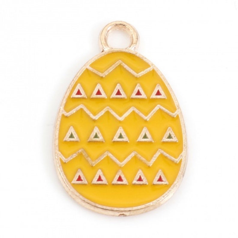 Gold Enamel Easter Egg Charm | Easter Charms | Holiday Charms Yellow Stripe Egg