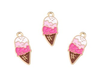 Gold Enamel Ice Cream Charm | Food Charms | Dessert Charms