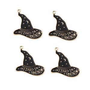 Gold-Plated Enamel Wizard in Training Hat Charm | Halloween Charms | Wizard Charms | 5 Charms | 10 Charms | 20 Charms