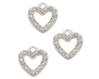 Dije de corazón de diamantes de imitación de plata / Dijes de San Valentín / Dijes de corazón / 5 Dijes / 10 Dijes / 20 Dijes