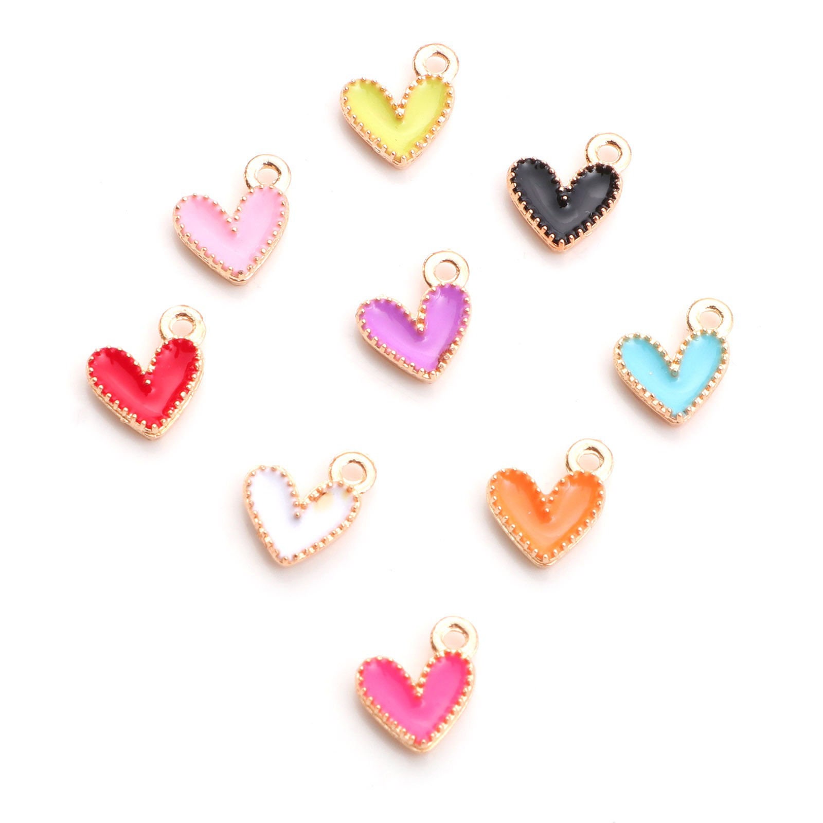 Winziger Vergoldeter Herzanhänger aus Emaille | Valentinstag Charm | Herz Charms | 5 Anhänger | 10 Anhänger | 20 Anhänger