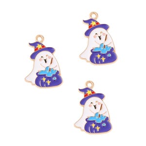 Gold Enamel Ghost with Witch Cauldron Charm | Halloween Charms | Ghost Charms | 5 Charms | 10 Charms | 20 Charms
