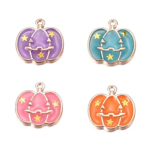 Gold Enamel Jack-O-Lantern with Glitter Charms | Halloween Charms | Pumpkin Charms | 5 Charms | 10 Charms