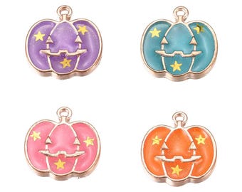 Gold Enamel Jack-O-Lantern with Glitter Charms | Halloween Charms | Holiday Charms