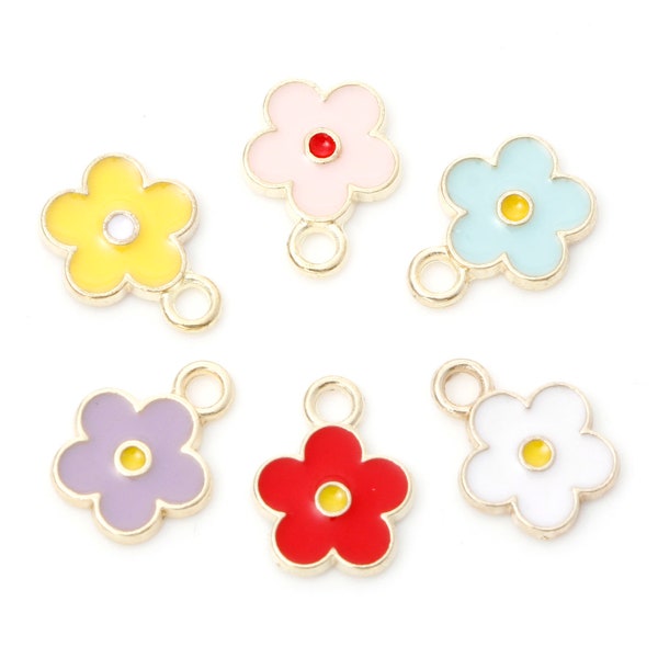 Tiny Enamel Flower Charm | Floral Charms | Spring Charms | Bulk Charms | Set of 5 Charms | Set of 10 Charms | Set of 20 Charms