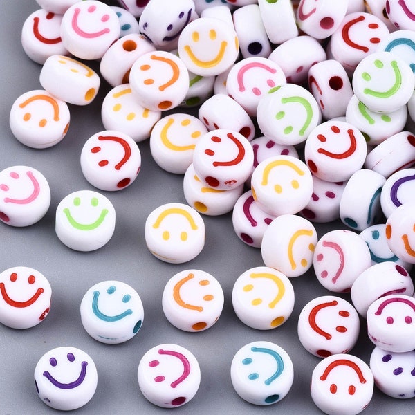 Smile Face Acrylic Beads | Smile Face Beads | Bulk Beads | Set of 25 Beads | Set of 50 Beads | Set of 100 Beads | Set of 200 Beads