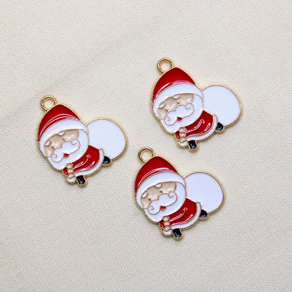 Enamel Santa Claus with Toy Bag Charm | Christmas Charms | Bulk Charms | Set of 5 Charms | Set of 10 Charms | Set of 20 Charms