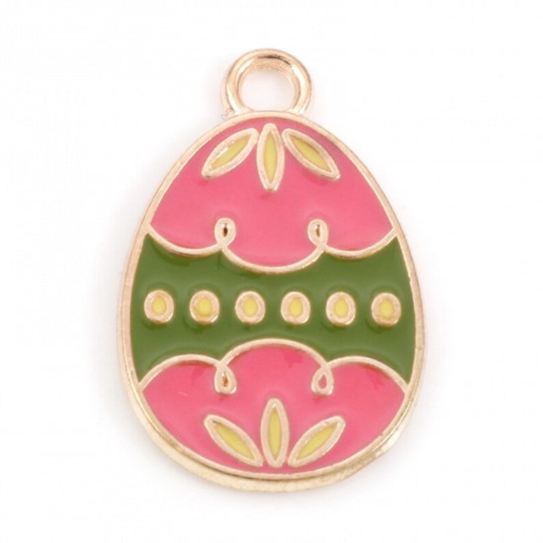Gold Enamel Easter Egg Charm | Easter Charms | Holiday Charms Pink Floral Egg