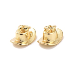 Tiny 18K Gold-Plated 3D Cowboy Hat Charm | Western Charms | Cowboy Charms | 1 Charm | 3 Charms | 5 Charms