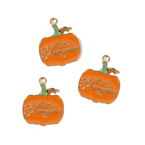 Gold-Plated Enamel Hello Pumpkin Charm | Autumn Charms | Fall Charms | 5 Charms | 10 Charms | 20 Charms