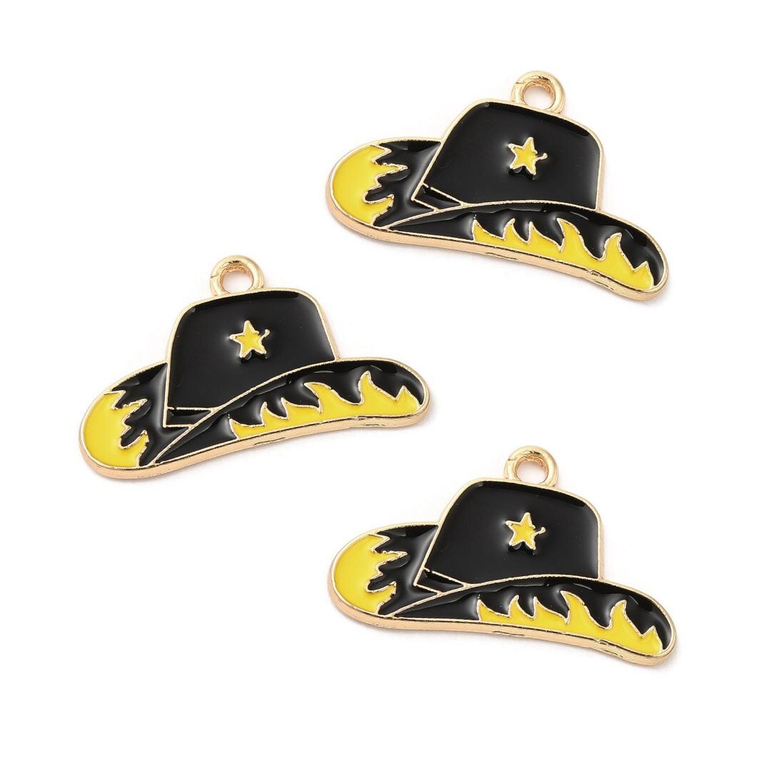 Gold-plated Enamel Black and Yellow Cowboy Hat Charm  display picture 2