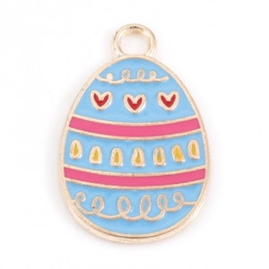Gold Enamel Easter Egg Charm | Easter Charms | Holiday Charms Blue Stripe Egg