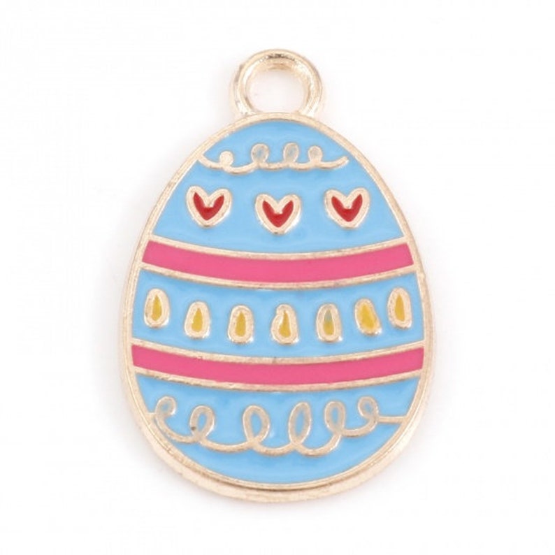 Gold Enamel Easter Egg Charm | Easter Charms | Holiday Charms Blue Stripe Egg