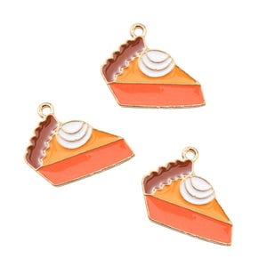 Gold Enamel Pumpkin Pie Charm | Thanksgiving Charms | Autumn Charms | Fall Charms | Food Charms | 5 Charms | 10 Charms | 20 Charms