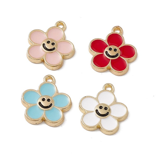 Enamel Smile Face Flower Charm | Flower Charms | Smile Charms | Bulk Charms | Set of 5 Charms | Set of 10 Charms | Set of 20 Charms