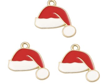 Gold Enamel Santa Hat Charm | Christmas Charms | Holiday Charms