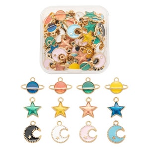 72 PCS Mixed Moon, Star, and Planet Charm Box | Celestial Charms | Galaxy Charms | Bulk Charms | Set of 72 Charms