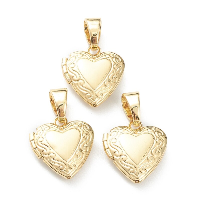 18K Vergoldeter Messing Herz Medaillon Anhänger Valentinstag Charms Herz-Medaillon Set von 1 Charms 3er Set Charms Set aus 5 Anhängern Bild 3