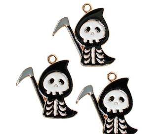 Gold Enamel Grim Reaper Charm | Halloween Charms | Holiday Charms