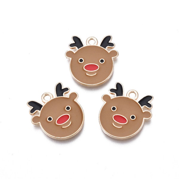 Enamel Reindeer Head Charm | Christmas Charms | Bulk Charms | Set of 5 Charms | Set of 10 Charms | Set of 20 Charms