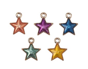 10 PCs Gold Enamel Star Charms | Galaxy Charms | Celestial Charms