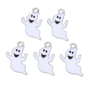 Silver Enamel Ghost Charm | Halloween Charms | Ghost Charms | 5 Charms | 10 Charms | 20 Charms