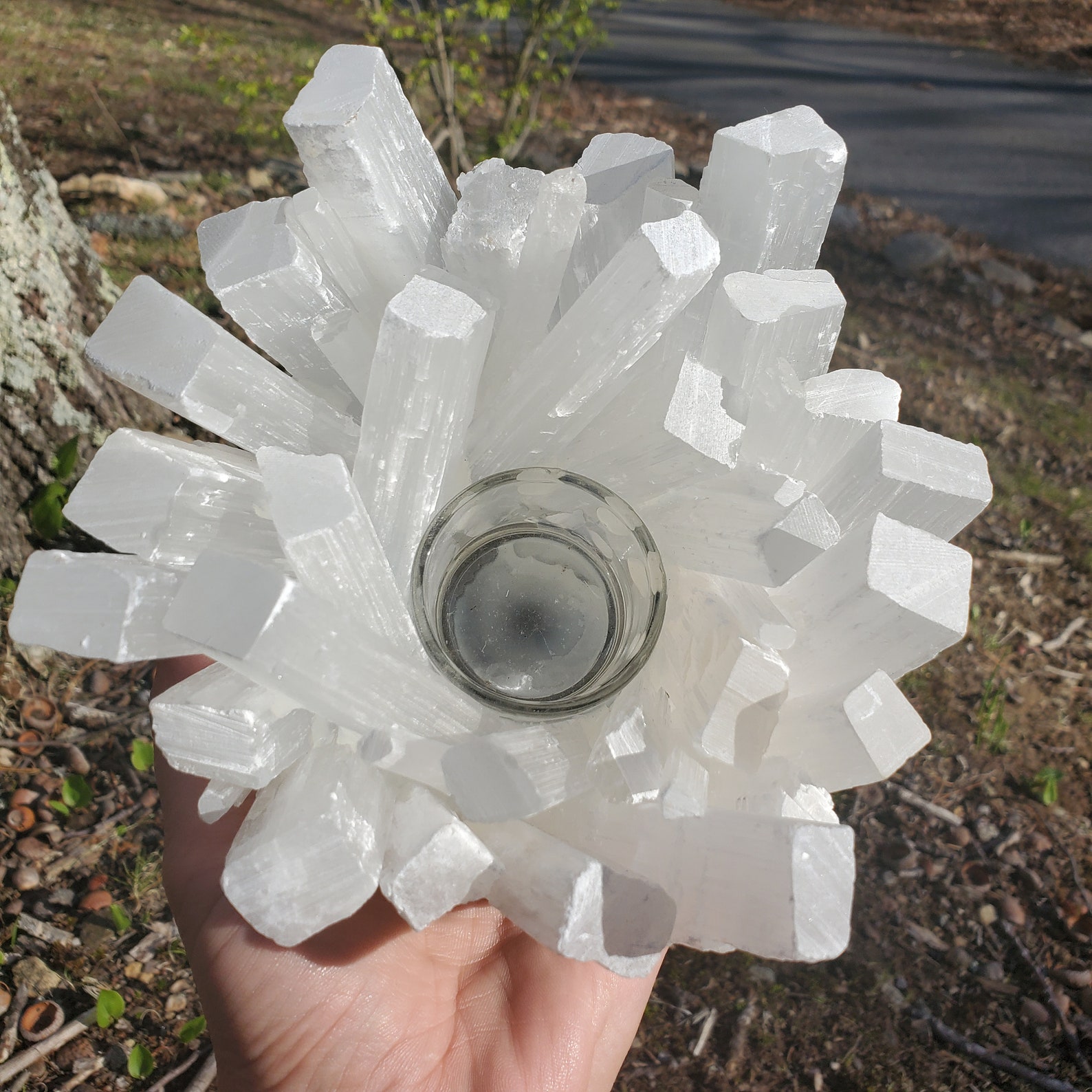 Satin Spar Pillar Tealight Candle Holder Etsy