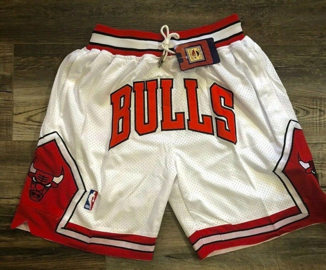 white and red bulls shorts