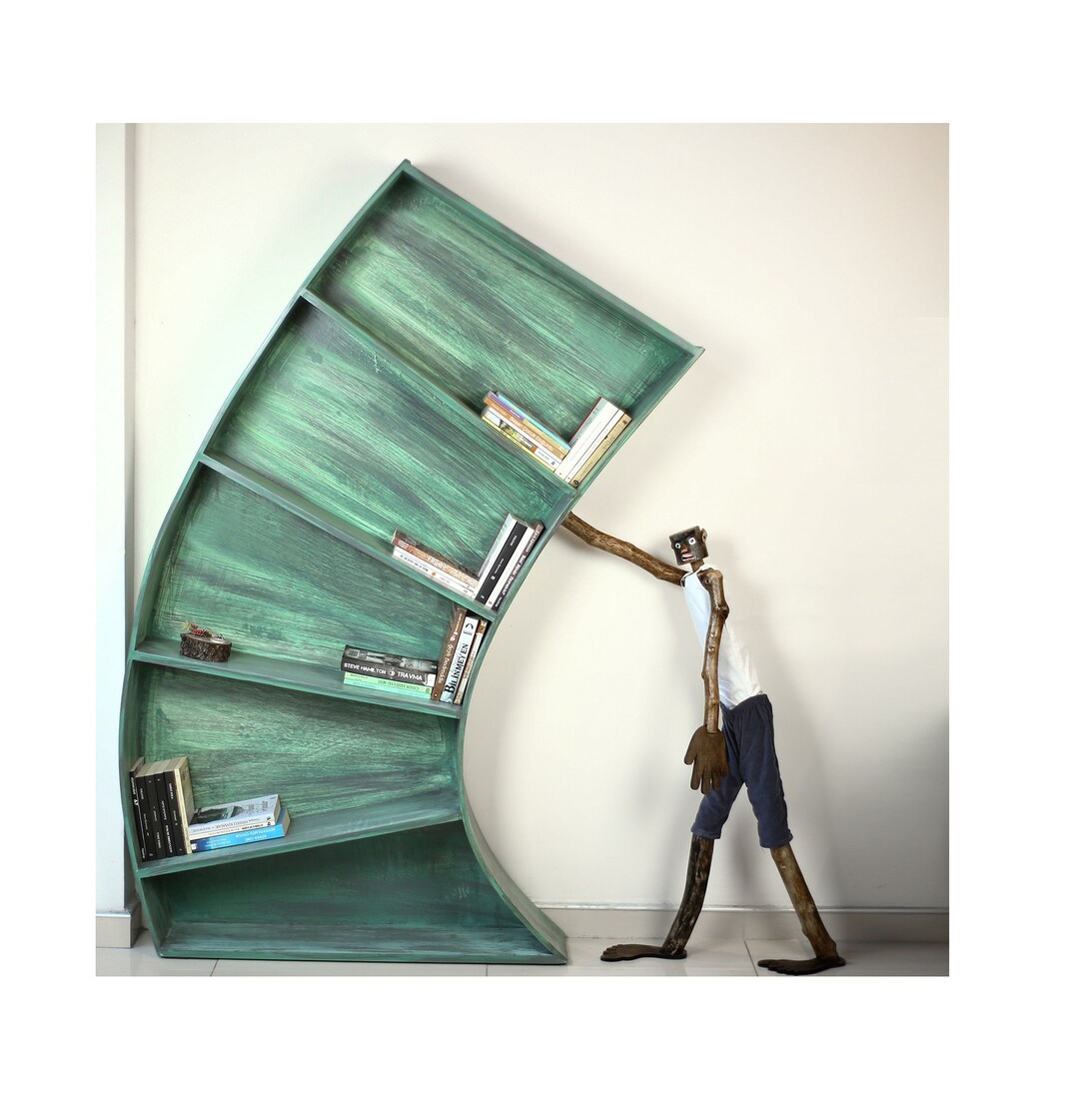 Falling Bookshelf, Accordion Bookcase, Man Holding Bookselves