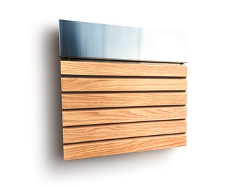 Modern design mailbox made of stainless steel and wood with 6 strips