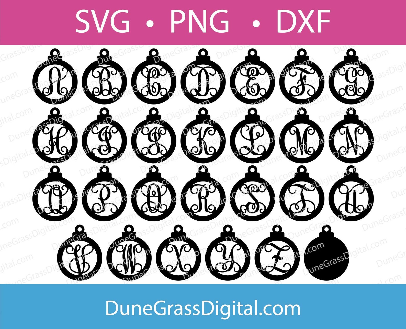 Monogram SVG, Christmas Ornament, Monogram Set Digital Download Cut