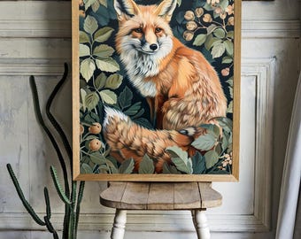 Fox and flower pattern Poster