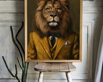 A lion in a suit and glasses Poster