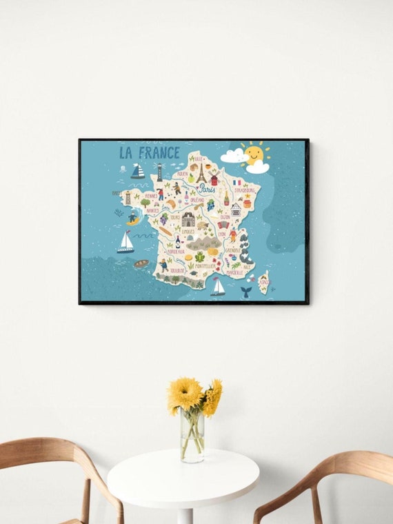 Map of France Poster Wall Art Home Decor 