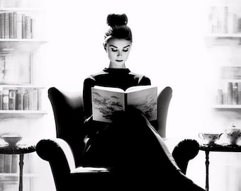 Audrey Hepburn with a book | Poster | Wall Art | Home Decor |