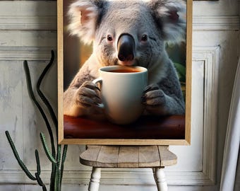 Koala drinks coffee Poster