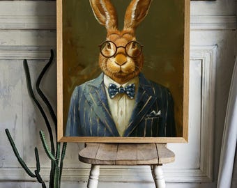 A rabbit in a suit and glasses Poster